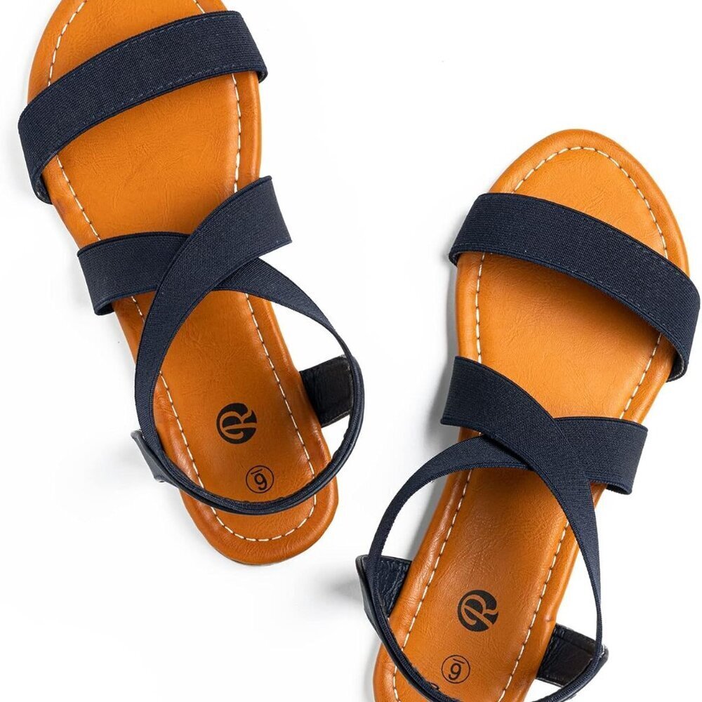 Women Flat Sandals Rubber Soles CrossX Elastic Strap Casual Summer Size 8.5